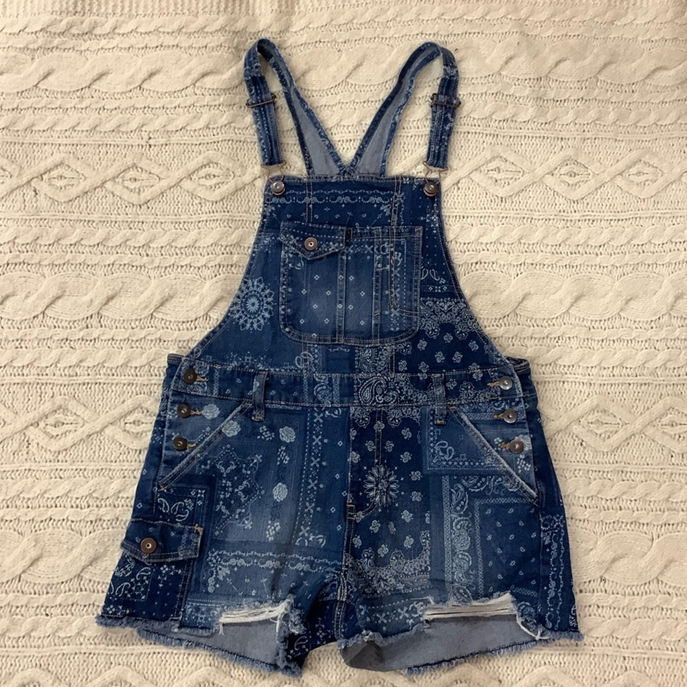 No Boundaries Denim Paisley Overalls